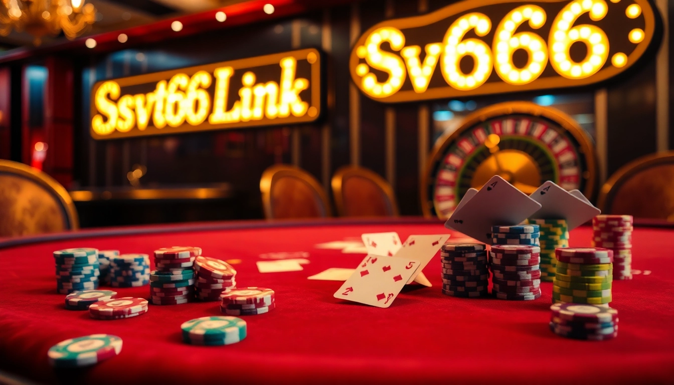 Experience the excitement at SV66 link with vibrant casino tables and spinning roulette wheels.