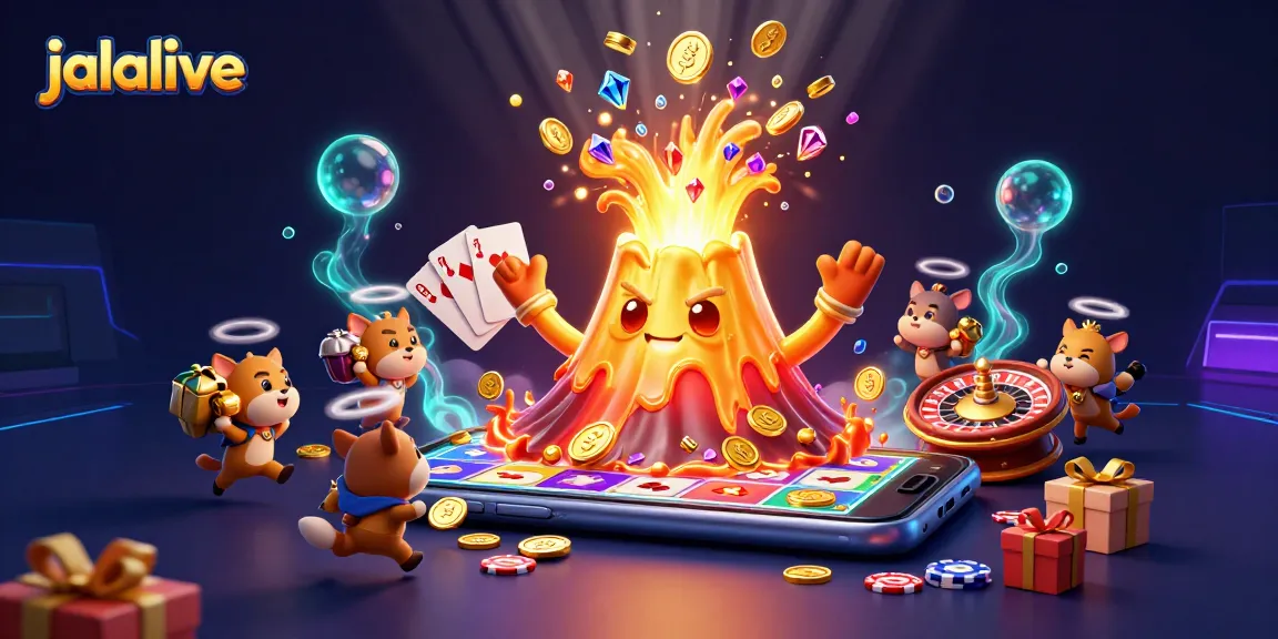 Experience intense fun with jalalive, where a triumphant golden volcano erupts coins amidst thrilling gameplay elements.