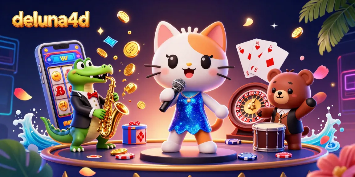 Play and win big at deluna4d with vibrant casino characters performing together amidst dynamic gambling elements.
