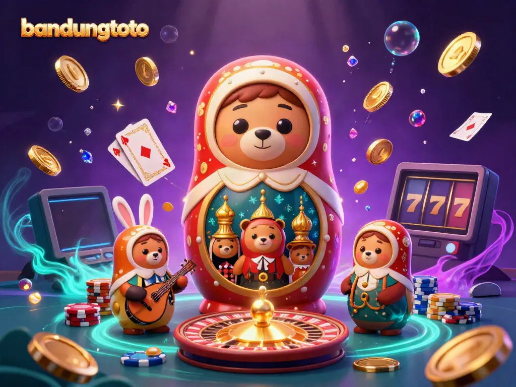 Experience the thrill of bandungtoto with a vibrant scene showcasing 3D cartoon characters engaged in casino excitement.