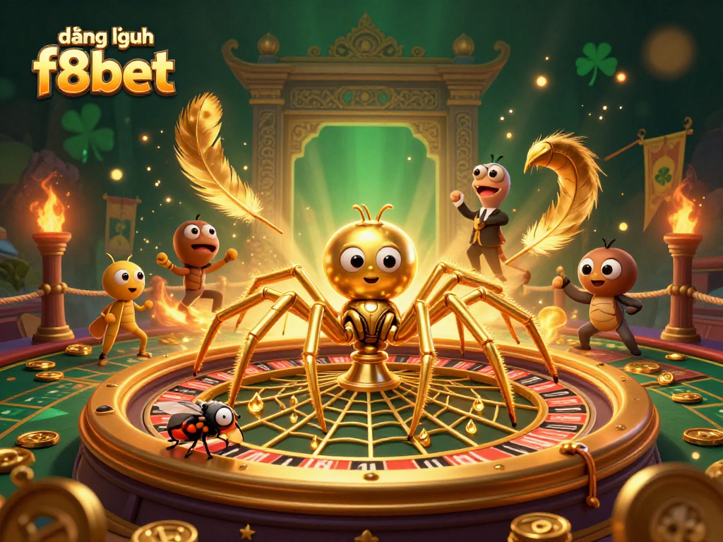 Engage with the excitement of đăng nhập f8bet as a fly bets nervously at a roulette wheel-shaped web.