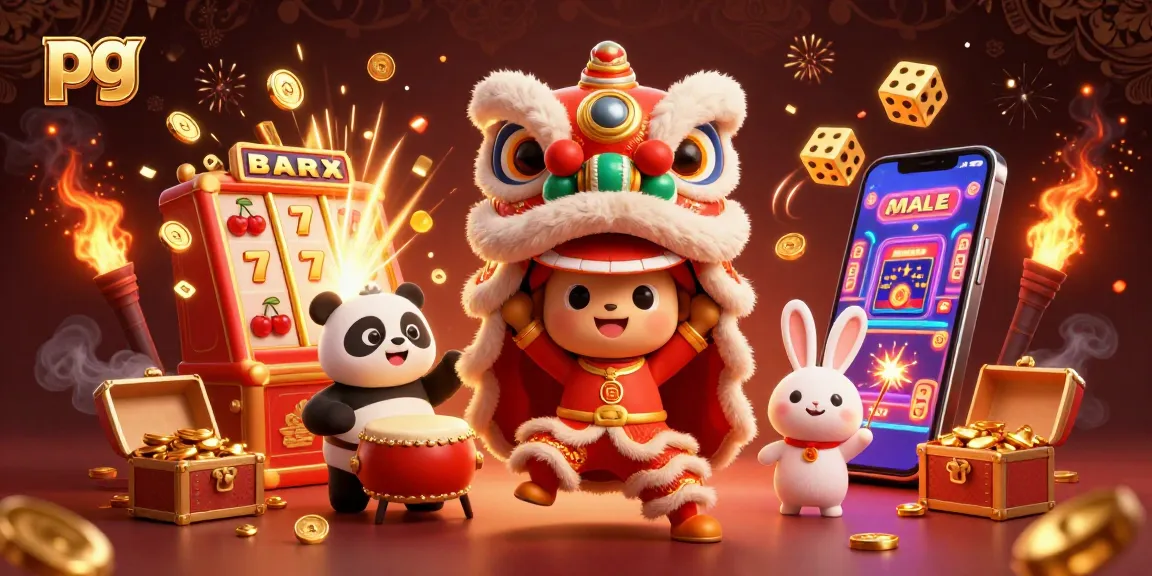 Experience the excitement of pg Baccarat with vibrant characters and slot elements exploding around them.