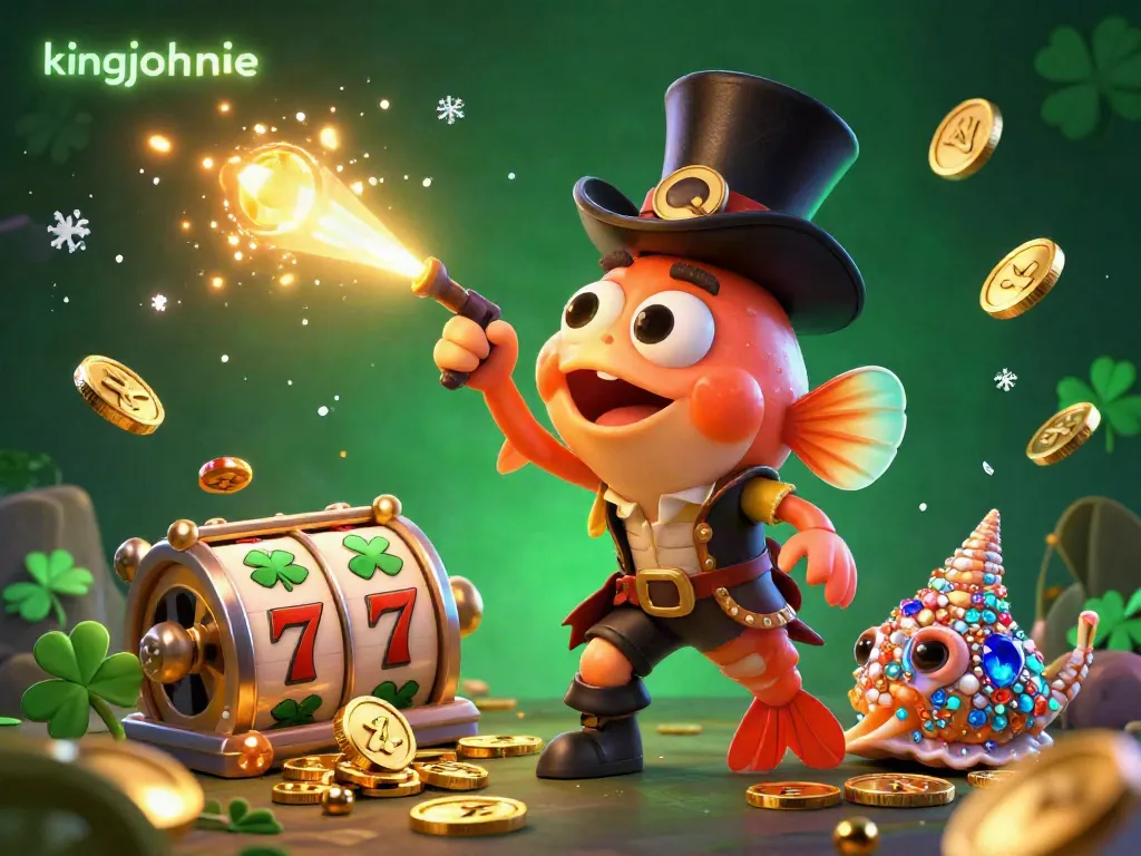 Engage in thrilling gameplay with kingjohnnie's vibrant casino scene featuring an anglerfish, pirate shrimp, and treasure snail.