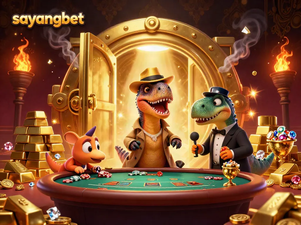 Bet big with sayangbet as a velociraptor card counter sneaks at the blackjack table in a vibrant casino