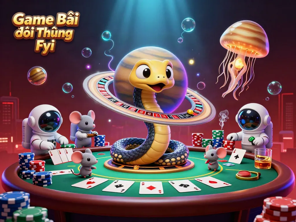 Engage in the colorful universe of Game Bài Đổi Thưởng Fyi with vibrant characters and casino elements.