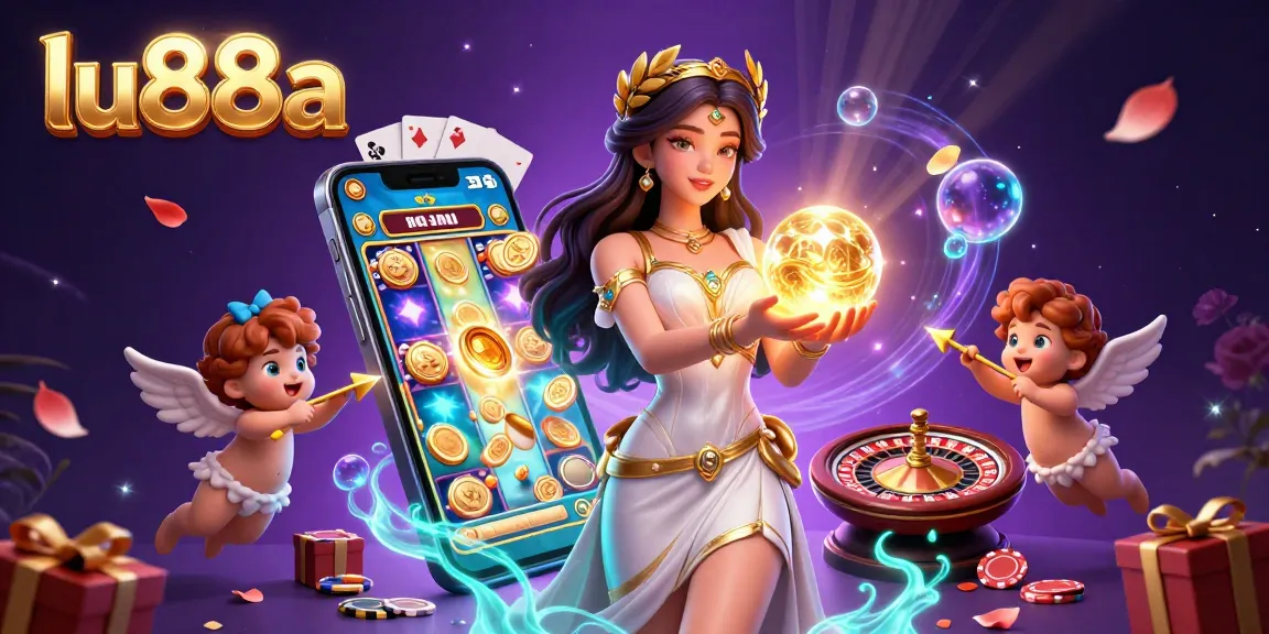 Activate bonus features at lu88a with a stunning 3D goddess surrounded by vibrant gaming elements.