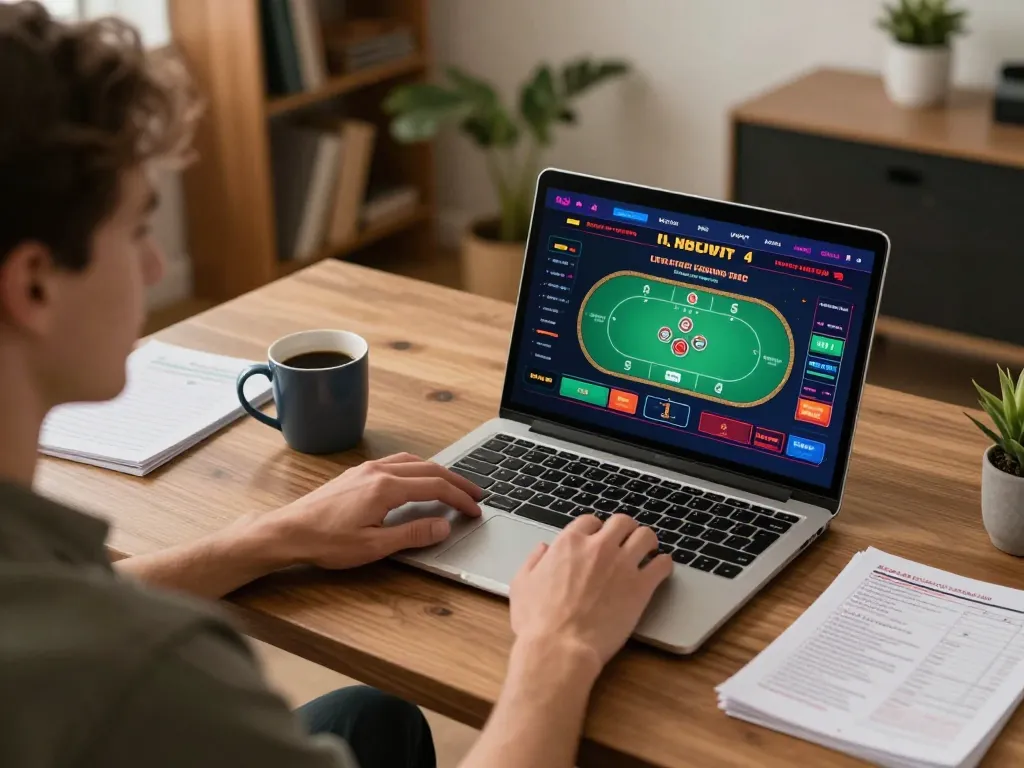 Engaging gameplay at 28bets casino from a cozy home setup, showcasing responsible gaming.