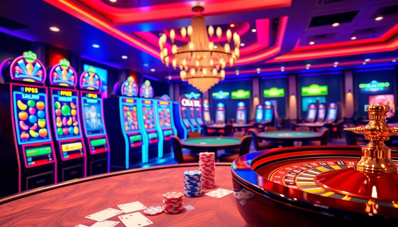 Engaging scene showcasing the thrill of nama nama situs judi slot online with vibrant slot machines and casino elements.