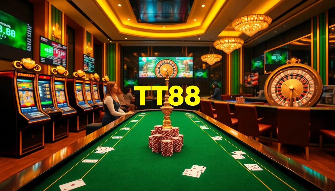 Gamblers enjoying the vibrant ambiance of trang chủ tt88 casino with engaging games and live betting displays.