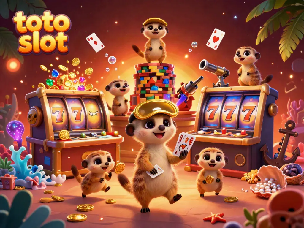 Engage with the toto slot experience as cartoon meerkats run a vibrant slot casino.