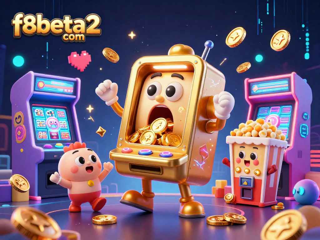 Experience the excitement of f8beta2 com with a jackpot-winning slot machine surrounded by cheering babies and vibrant casino elements.