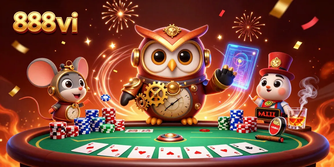 Experience exciting gameplay dynamics at 888vi, featuring a vibrant casino scene of poker and celebration.