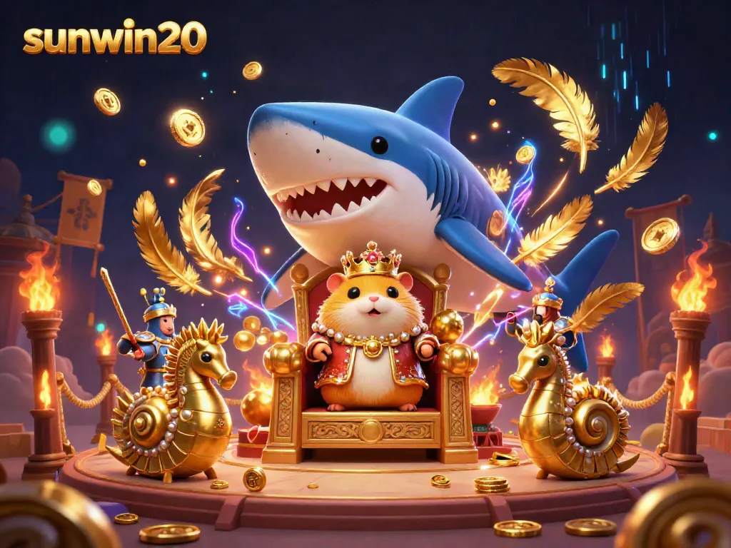 Experience sunwin20's thrilling casino excitement with a fierce hamster king and vibrant gaming elements.