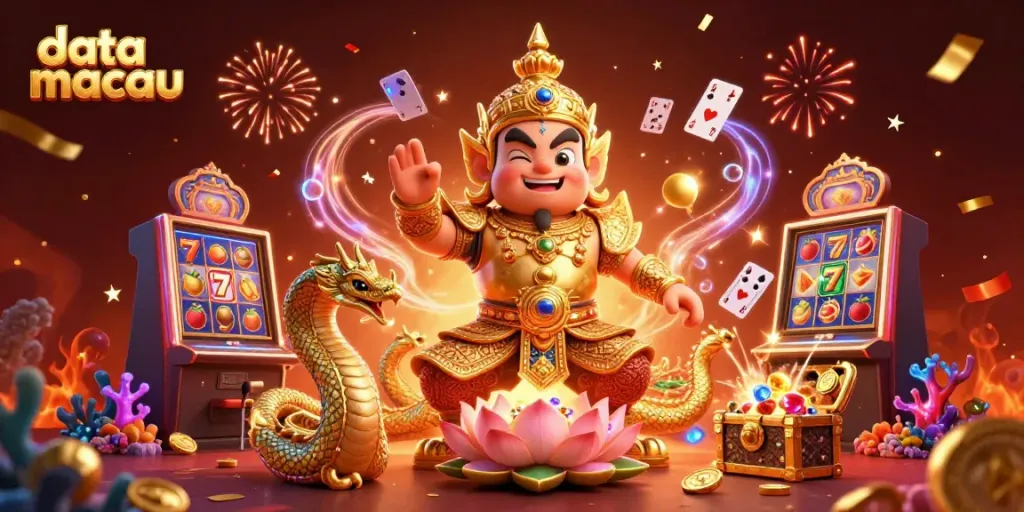Join the thrilling experience of data macau with golden slot machines, vibrant characters, and sparkling treasures.