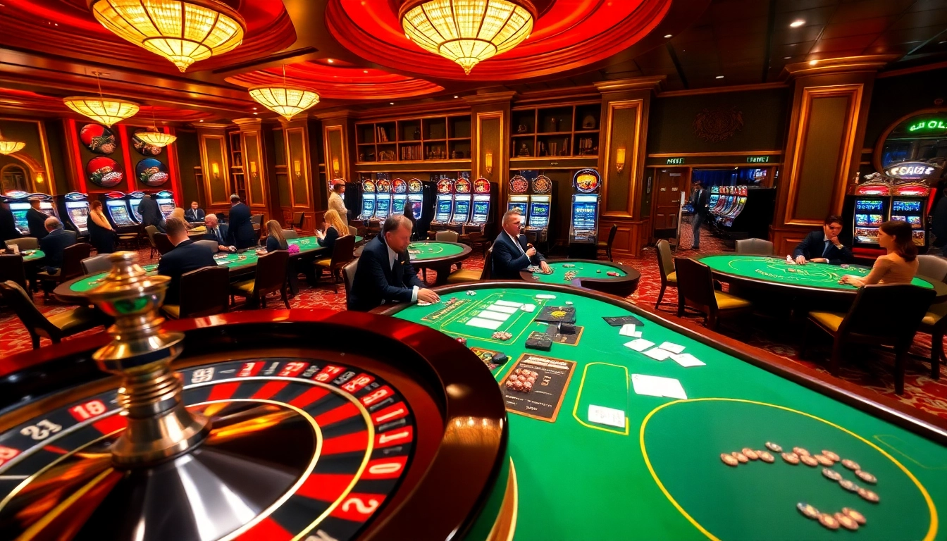 Experience thrilling gameplay at https://8kbetbh.com/ with an engaging casino scene filled with poker games and roulette.