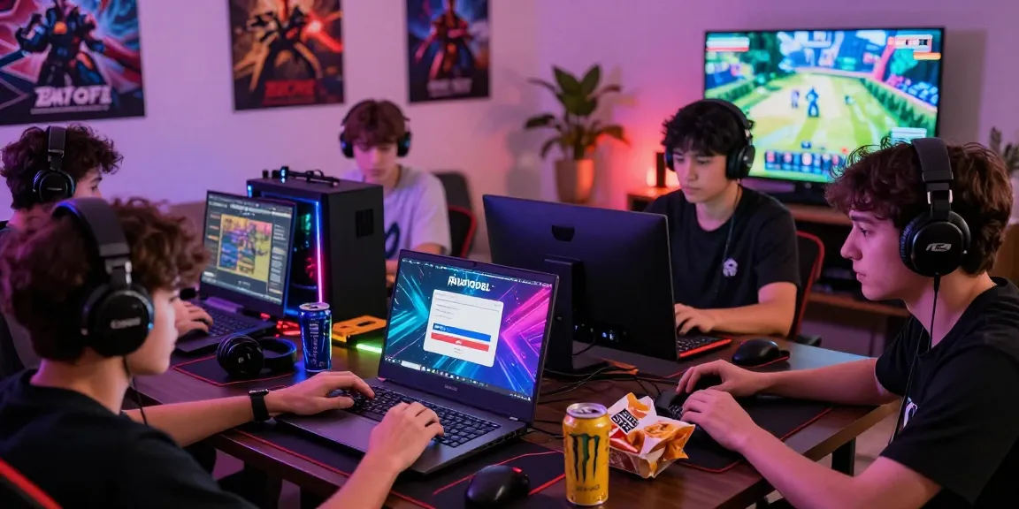 Pengguna rajatogel login dengan laptop dalam suasana bermain game online yang dinamis dan energik.
