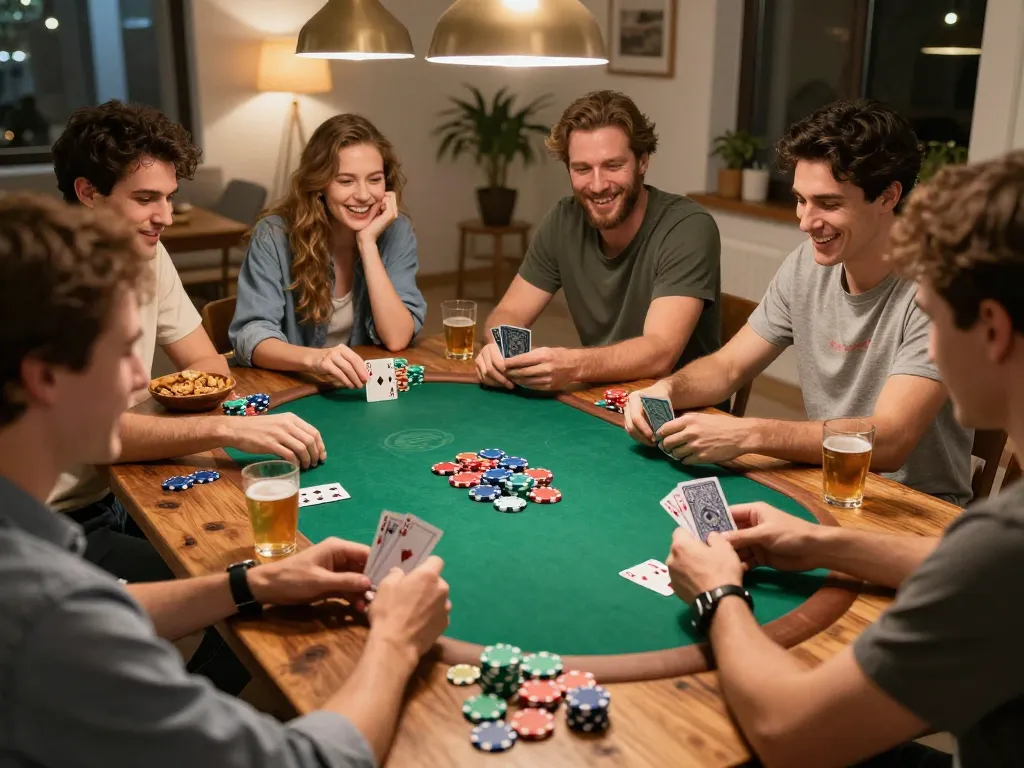 Engaging poker game night with friends showcasing strategic moments at nhà cái vua 88.