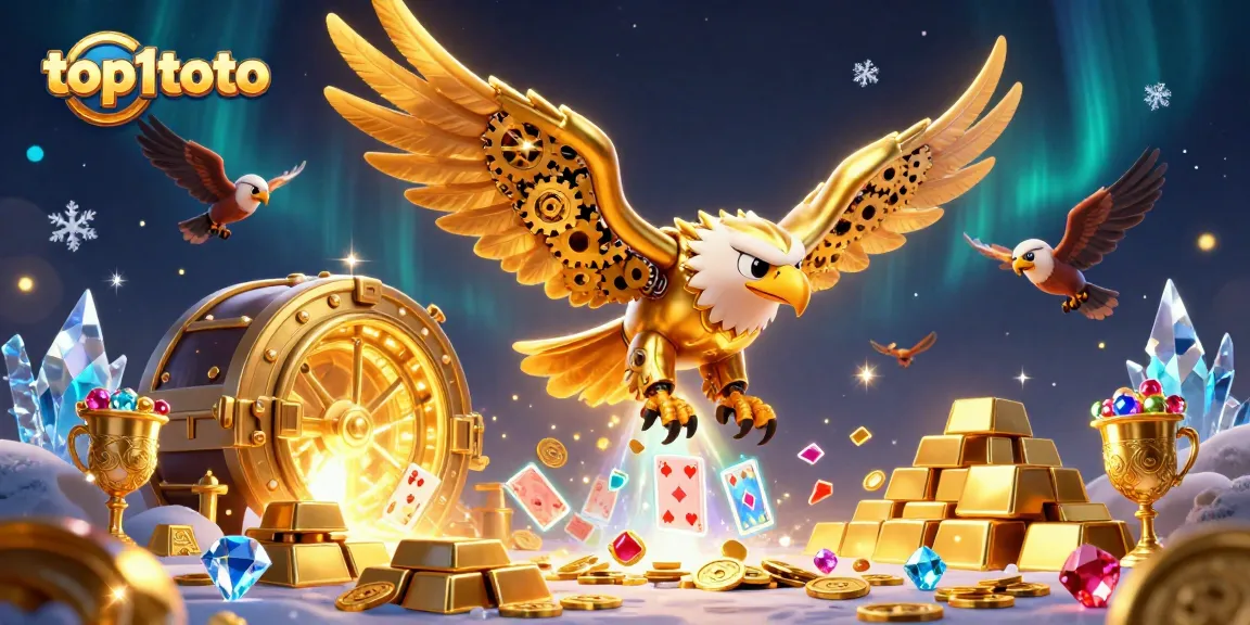 top1toto merayakan kemenangan dengan karakter burung phoenix cybernetic di kasino digital yang megah