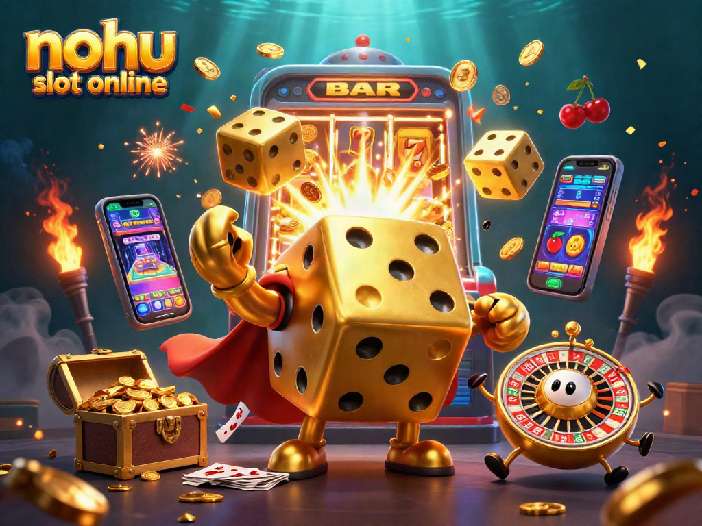 Engage with nohu slot online in an exciting casino scene featuring vibrant 3D characters and dynamic game elements.