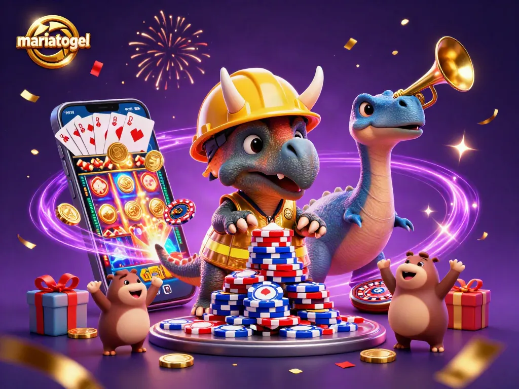 Mariatogel delivers thrilling online gaming excitement with vibrant casino elements in a 3D illustration.