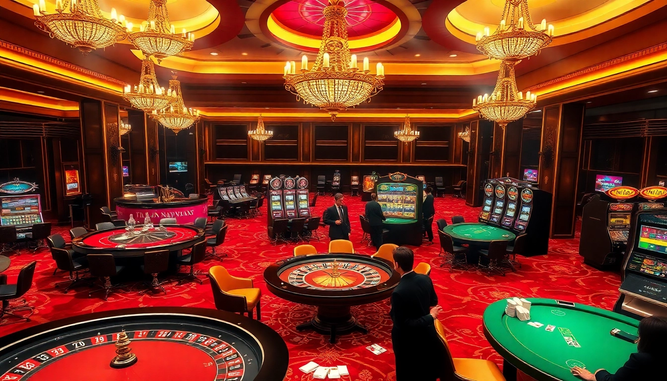 Players enjoying a thrilling game at the casino featuring jagoan86 brand elements and luxurious decor.