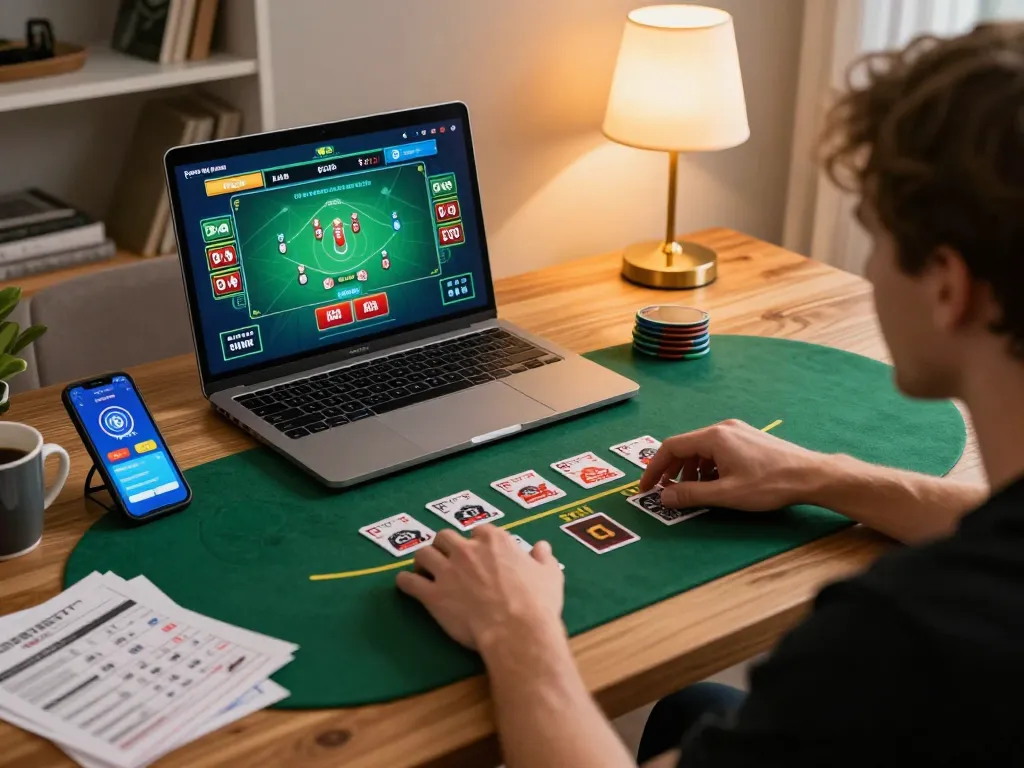 Player engaging with 78win live dealer blackjack game on laptop, highlighting exciting online gambling