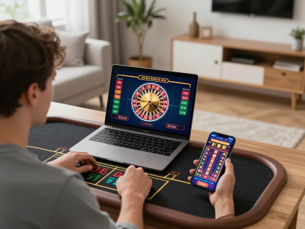 Pemain slot Pandawin merayakan kemenangan sambil menikmati gaming online di rumah.