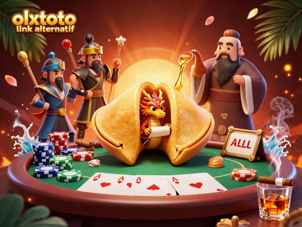 Engage with the olxtoto link alternatif in a vibrant 3D casino scene featuring poker elements and whimsical characters.