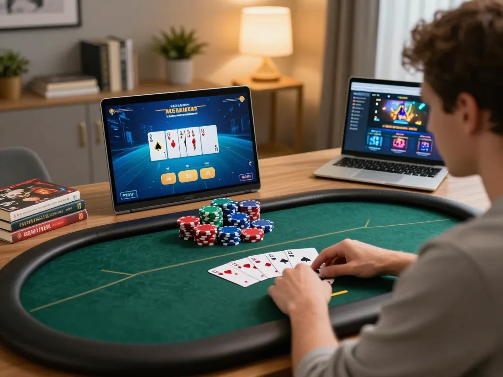 janadenole showcases a thrilling online poker game with vibrant virtual cards and chips, engaging players in strategy.