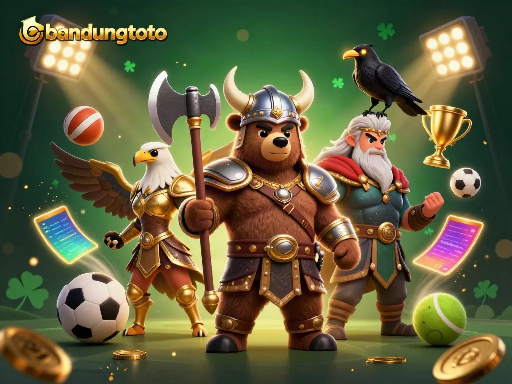 Experience the thrill of bandungtoto with an energetic scene of Viking and Valkyrie characters amidst lively sports elements.