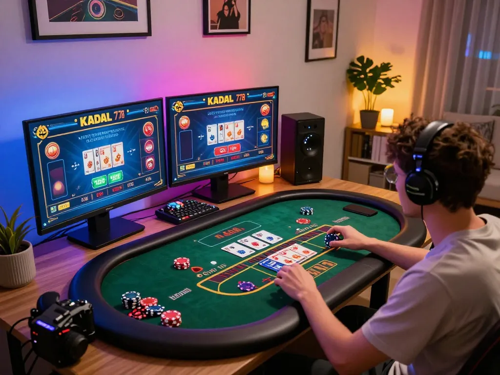 KADAL 778 online gaming interface with player engaging in casino strategy at home