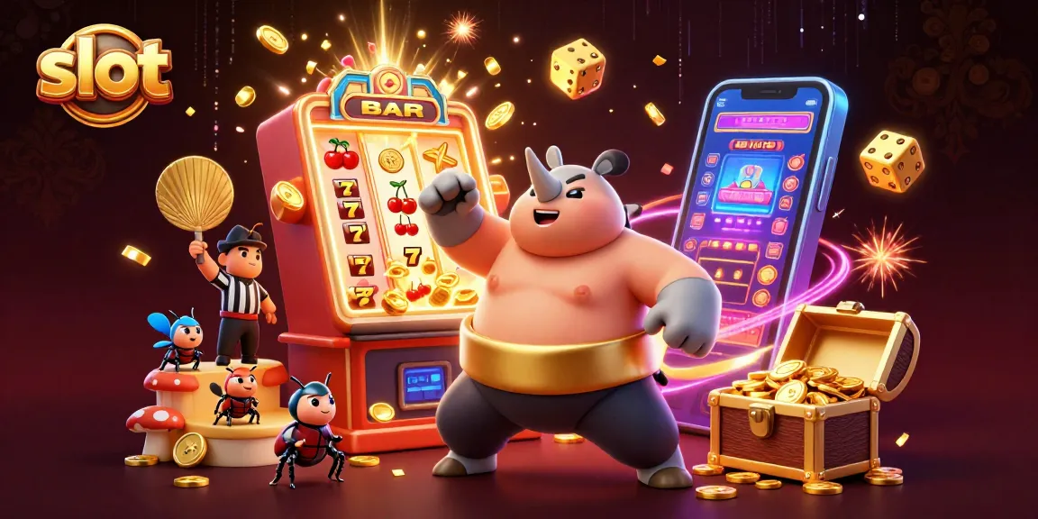 Watch the slot champion beetle stomp for coins in this vibrant casino scene