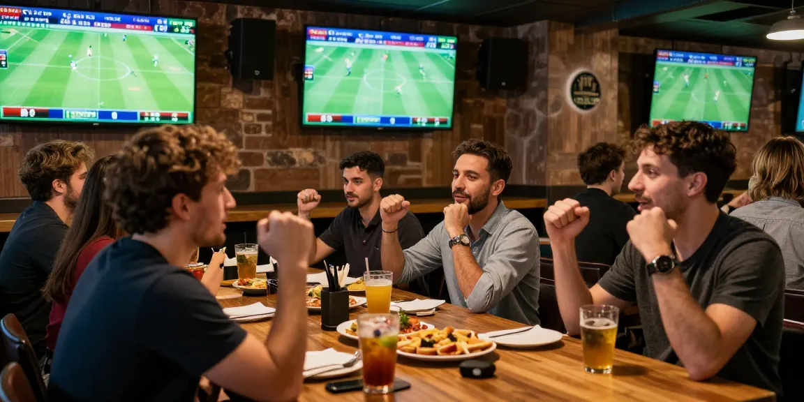 Soccer fans engaging in sports betting at a lively bar, with screens showing live matches, embodying community excitement and strategy at https://soikeonhacai.com.co/.