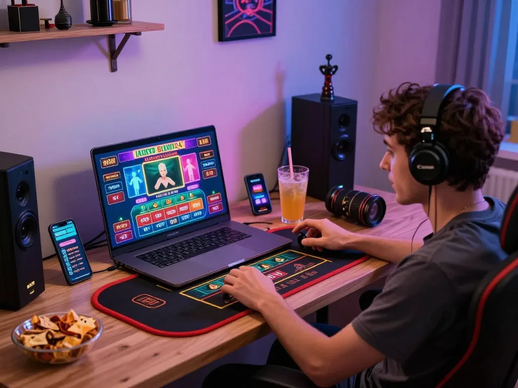 Pemain terlibat dengan link slot gacor di laptop selama sesi kasino online yang mendebarkan.