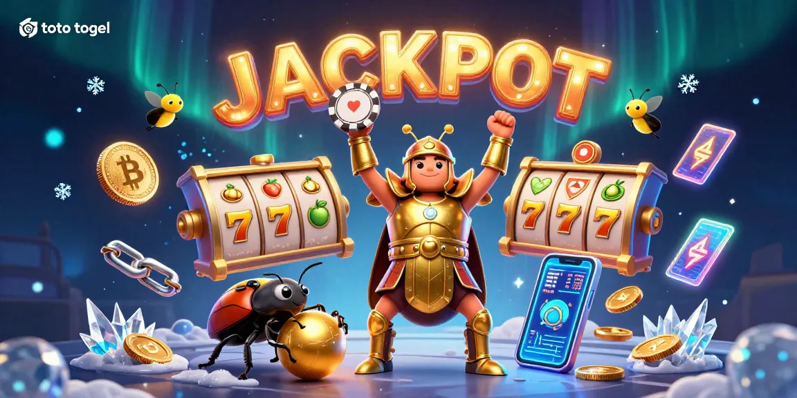 Menangkan toto togel dengan ilustrasi kemenangan menggembirakan dari karakter serangga bertema kasino.