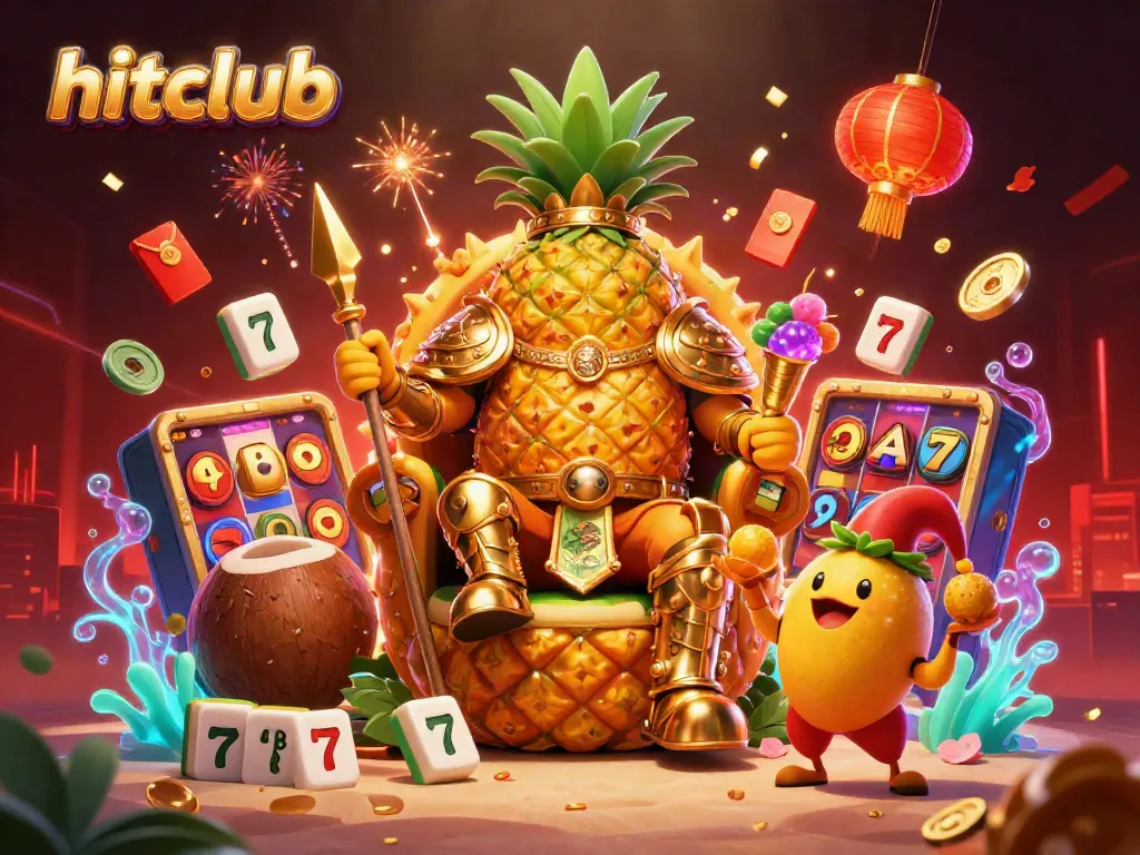Experience the vibrant world of hitclub with a golden pineapple king and dynamic casino elements.