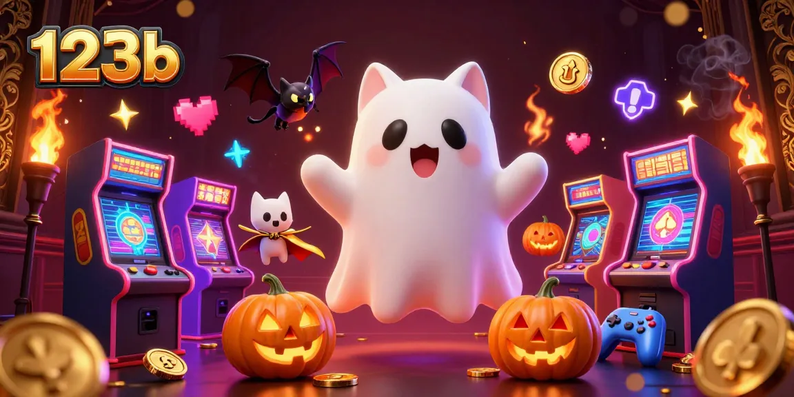 Experience thrilling gameplay at 123b with a floating ghost cat and vibrant casino elements.
