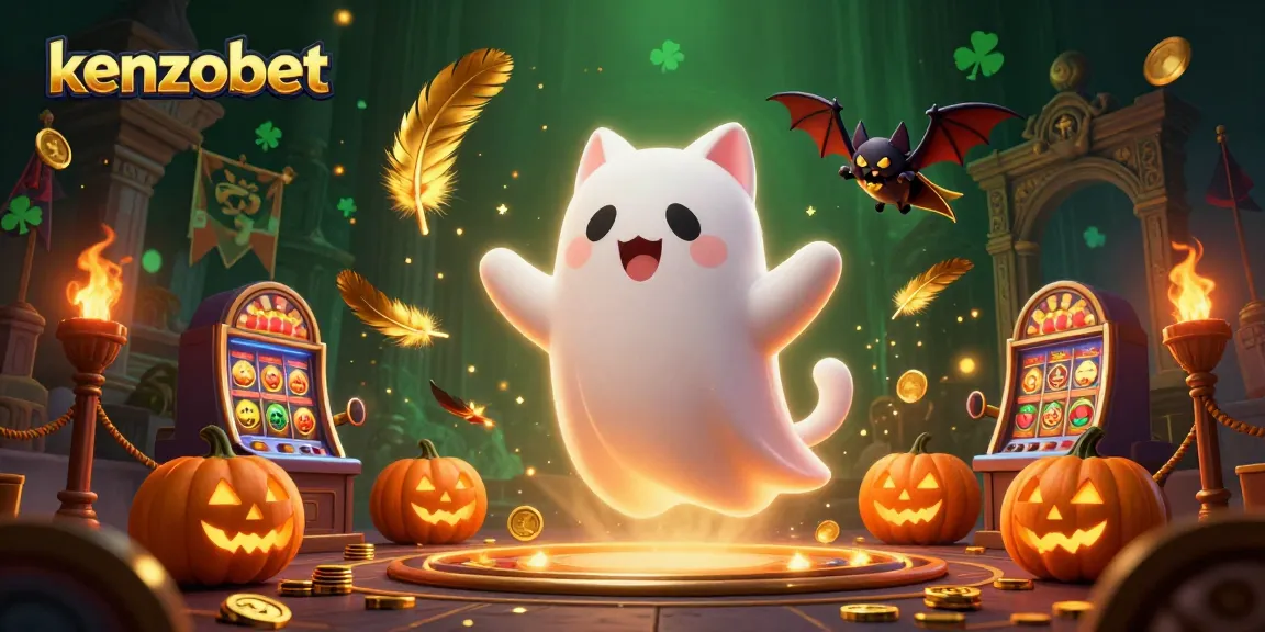 Permainan seru kenzobet di kasino menyeramkan dengan kucing hantu dan lilin jack-o-lantern.