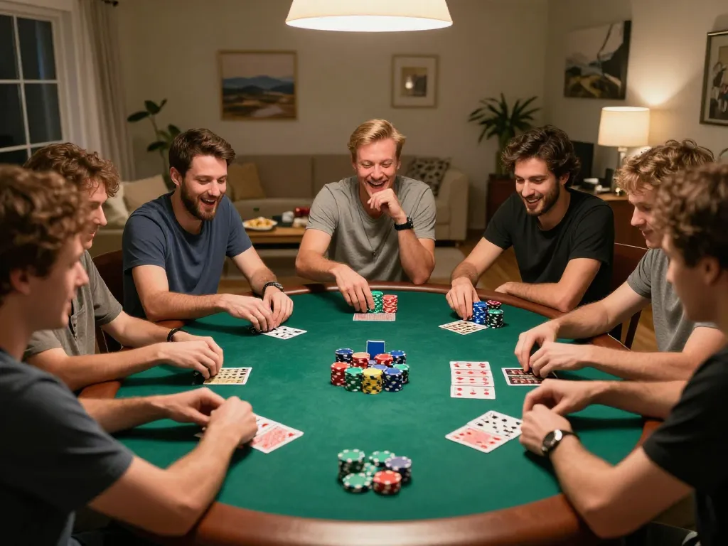 Players enjoying an engaging home poker game with SC 88 strategy discussions and lively interactions