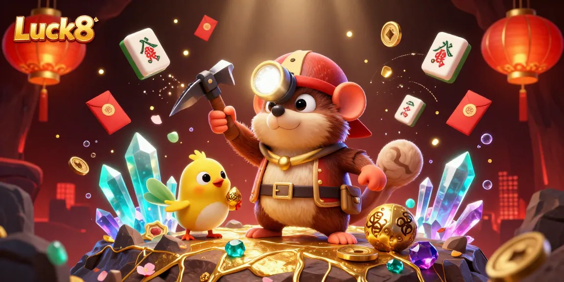 Experience Luck8's thrilling adventure with the treasure hunter mole uncovering riches amidst vibrant gaming elements.