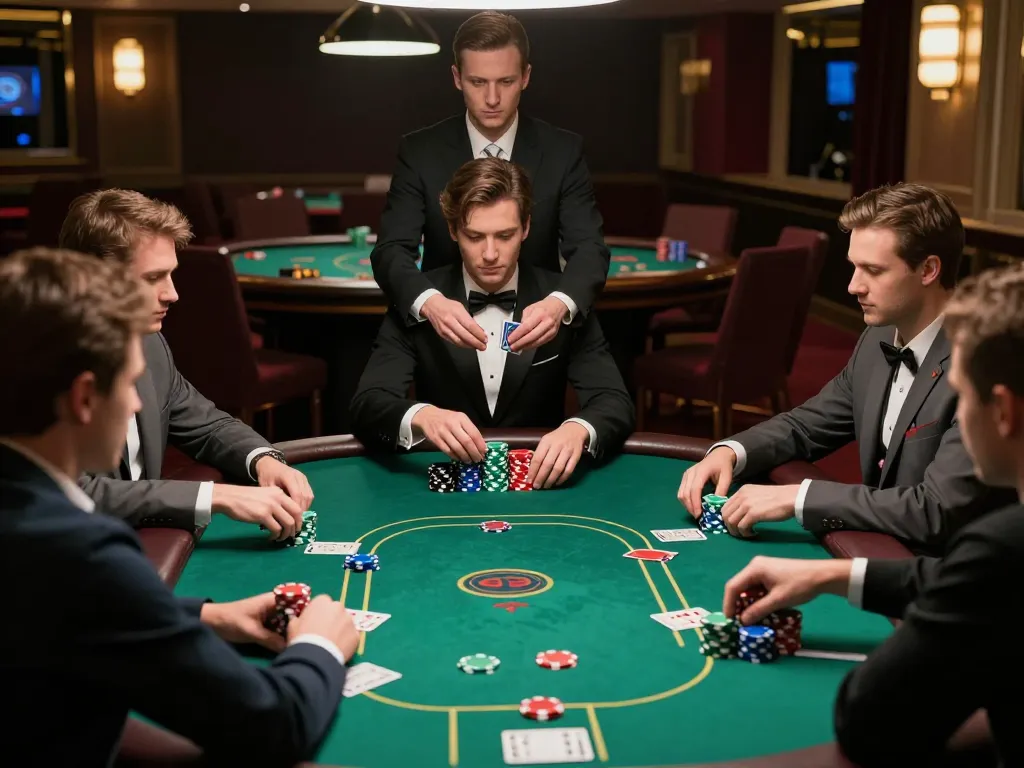 IDNSCORE RESMI players engaging in high-stakes poker with intense focus and strategic bets.