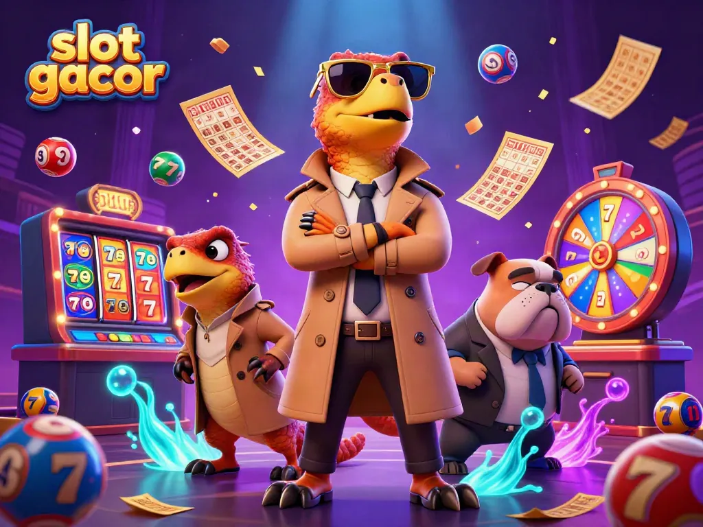Slot gacor menarik perhatian dengan tiga raptor dalam trench coat yang ingin masuk ke kasino VIP.