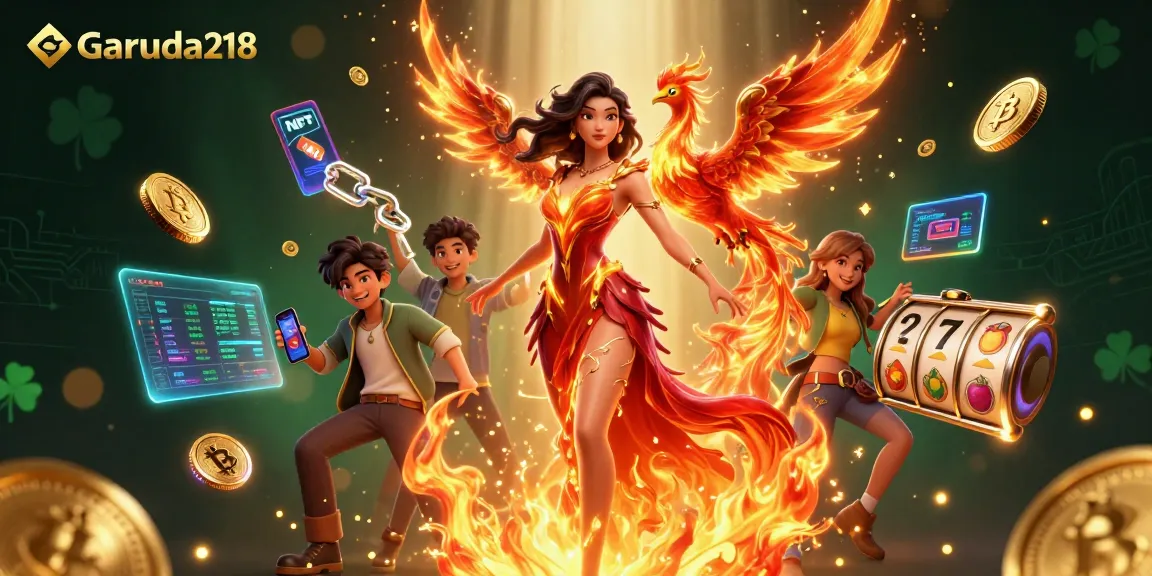 Engage in thrilling gameplay at Garuda218 with stunning visuals, showcasing slot elements and cryptocurrencies.