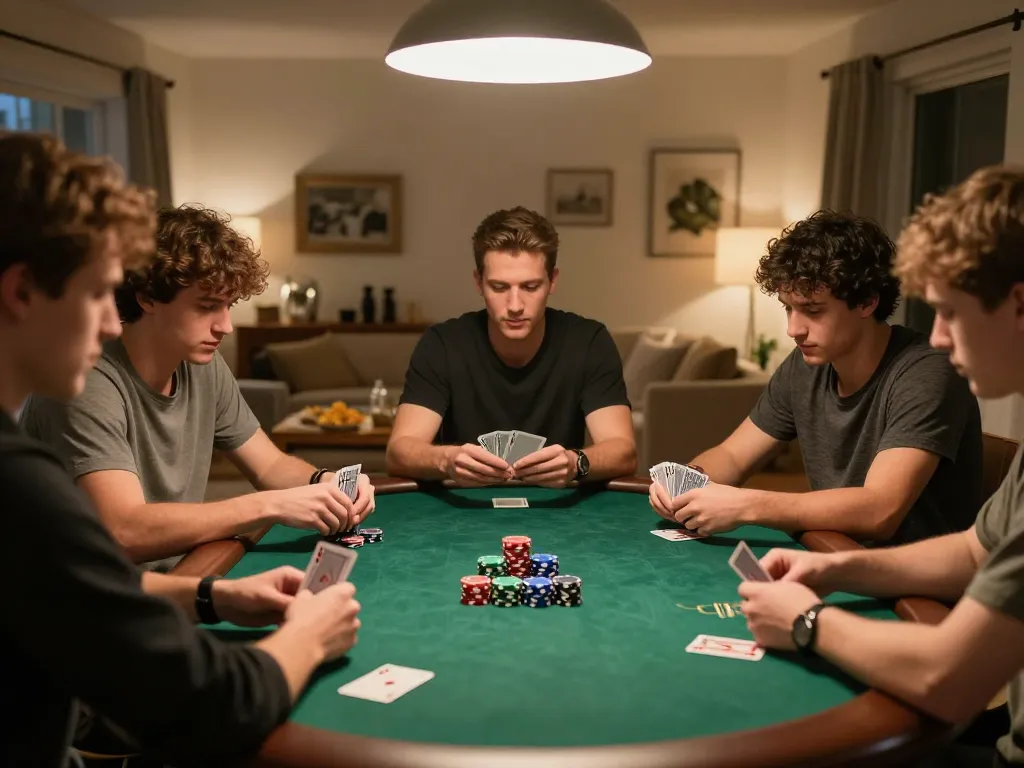 LGO GOAL poker night with friends showcasing strategic hands and colorful chips.