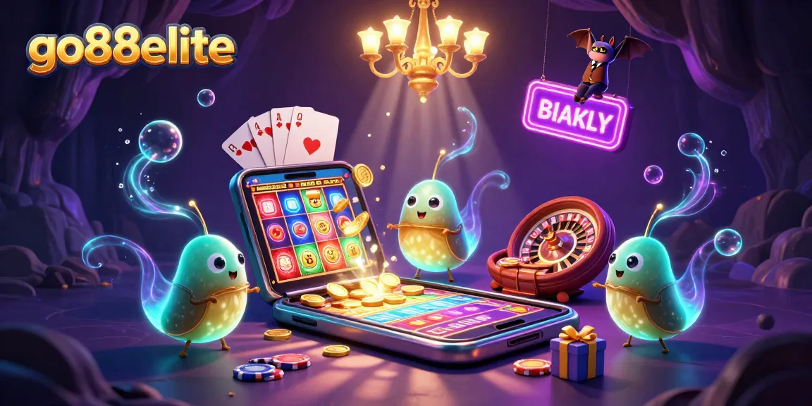 Experience the thrill of go88elite with glowing characters lighting up a vibrant casino scene.