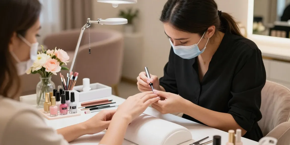 Proses perawatan kuku mewah LUXURY12 di salon dengan teknisi yang mahir dan alat canggih.