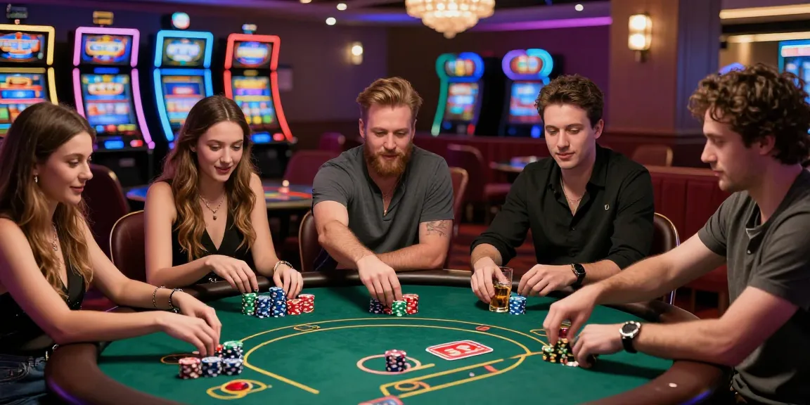 Engaging tempototo gaming scene with diverse friends enjoying poker at a casino.
