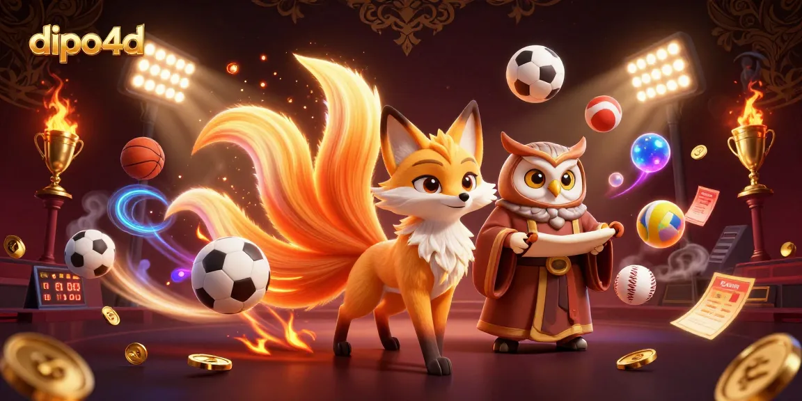 Immerse in dipo4d with vibrant sports elements and magical characters in a dynamic casino scene.