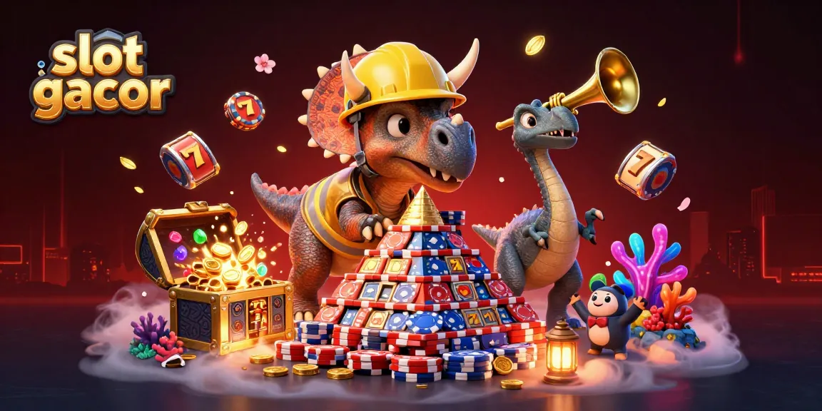 Permainan slot gacor dengan karakter dinosaurus yang merayakan kemenangan di dunia kasino digital.