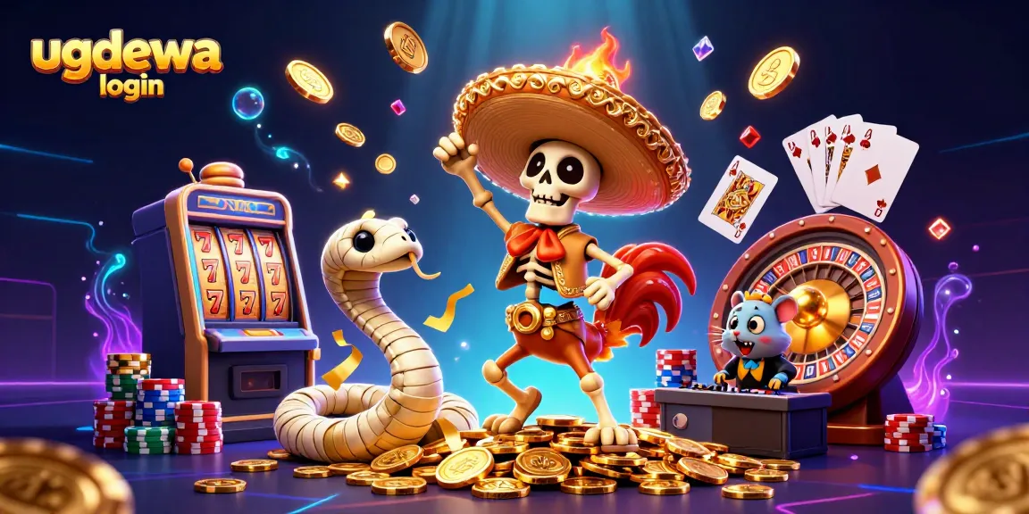 Experience the thrilling ugdewa login with vibrant cartoon characters celebrating amidst casino riches.